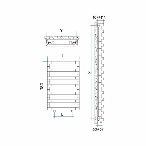 Immagine di Irsap STEP_B radiatore 7 elementi H.76 L.60 P.10,7 cm, colore bianco perla finitura ruvido Cod.16 SES060B16IR01NNN01