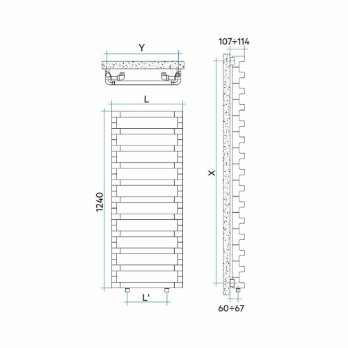Immagine di Irsap STEP_B radiatore 11 elementi H.124 L.60 P.10,7 cm, colore bianco perla finitura ruvido Cod.16 SEM060B16IR01NNN01