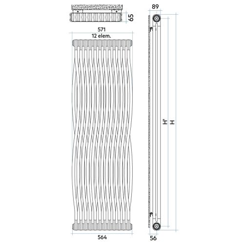 Immagine di Irsap TESI JOIN radiatore 12 elementi, H.200,2 L.57,1 P.6,5 cm, colore bianco standard finitura lucido Cod.01 RJ220001201IR02N02