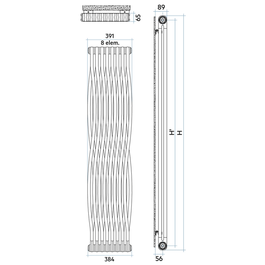 Immagine di Irsap TESI JOIN radiatore 8 elementi, H.180,2 L.39,1 P.6,5 cm, colore bianco finitura opaco Cod.J8 RJ2180008J8IR02N02