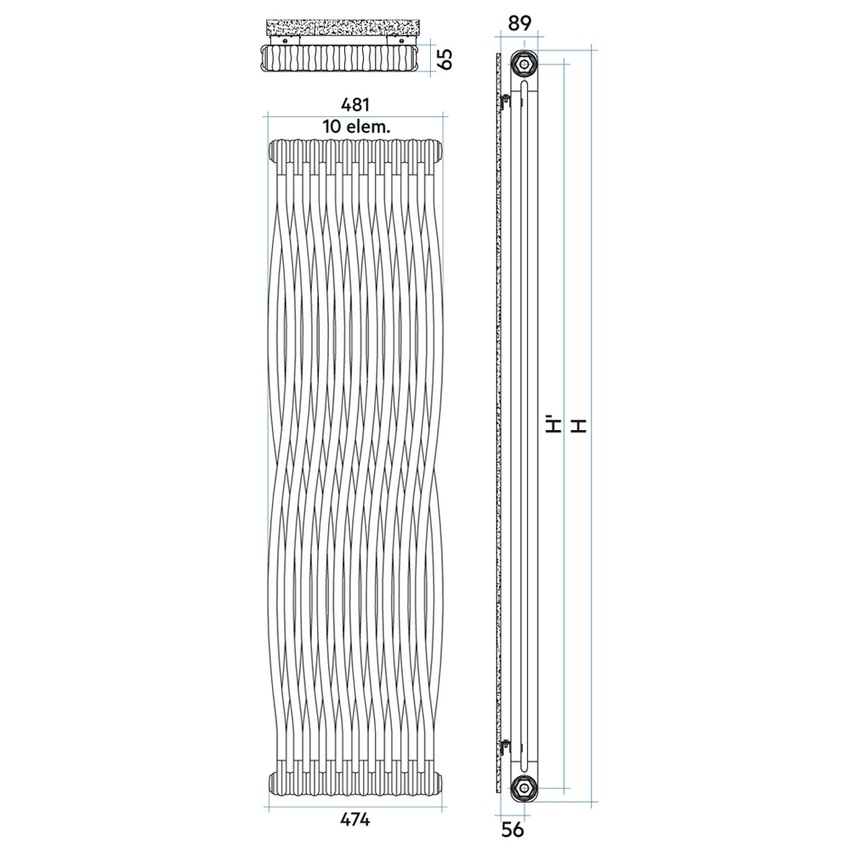 Immagine di Irsap TESI JOIN radiatore 10 elementi, H.200,2 L.48,1 P.6,5 cm collegamento idraulico centrale 50 mm, colore bianco finitura opaco Cod.J8 RJ2200010J8IR50N03