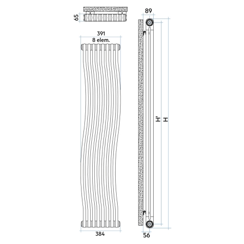 Immagine di Irsap TESI RUNNER radiatore 8 elementi, H.200,2 L.39,1 P.6,5 cm, colore bianco standard finitura lucido Cod.01 RN220000801IR02N02