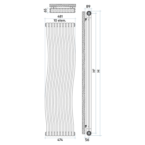 Immagine di Irsap TESI RUNNER radiatore 10 elementi, H.180,2 L.48,1 P.6,5 cm, colore bianco standard finitura lucido Cod.01 RN218001001IR02N02