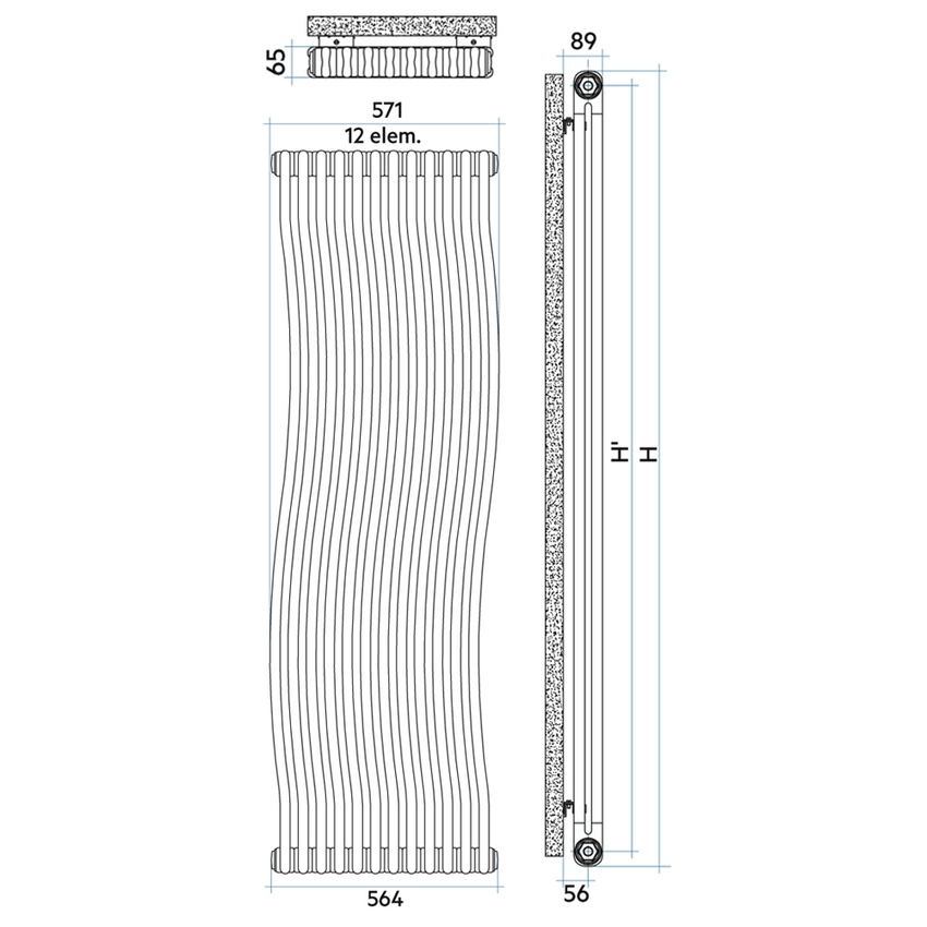 Immagine di Irsap TESI RUNNER radiatore 12 elementi, H.180,2 L.57,1 P.6,5 cm, colore bianco standard finitura lucido Cod.01 RN218001201IR02N02