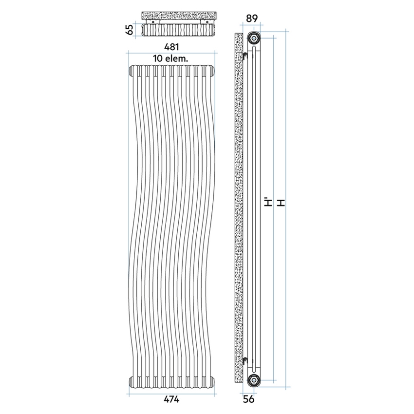 Immagine di Irsap TESI RUNNER radiatore 10 elementi, H.200,2 L.48,1 P.6,5 cm, colore bianco standard finitura lucido Cod.01 RN220001001IR02N02