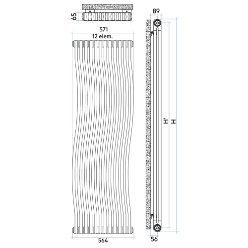 Immagine di Irsap TESI RUNNER radiatore 12 elementi, H.180,2 L.57,1 P.6,5 cm, colore bianco finitura opaco Cod.J8 RN2180012J8IR02N02