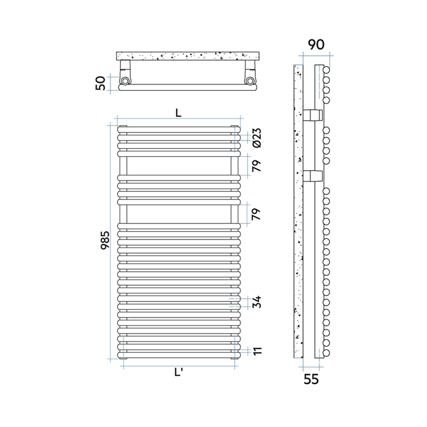 Immagine di Irsap RIGO scaldasalviette, 25 tubi, 2 intervalli, H.98,5 L.152 P.5 cm, colore bianco standard finitura lucido Cod.01 RIM152B01IR01NNN01