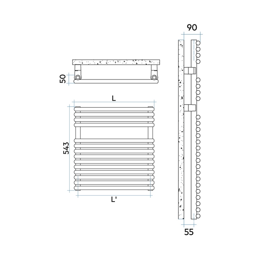 Immagine di Irsap RIGO scaldasalviette, 14 tubi, 1 intervallo, H.54,3 L.122 P.5 cm, colore grigio perla finitura ruvido Cod.L6 RIP122BL6IR01NNN