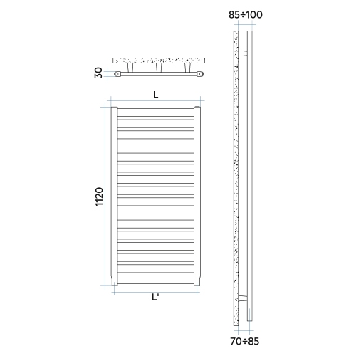 Immagine di Irsap VELA scaldasalviette, 14 tubi, 2 intervalli, H.112 L.66 P.3 cm, colore bianco standard finitura lucido Cod.01 VEM066B01IR01NNN01