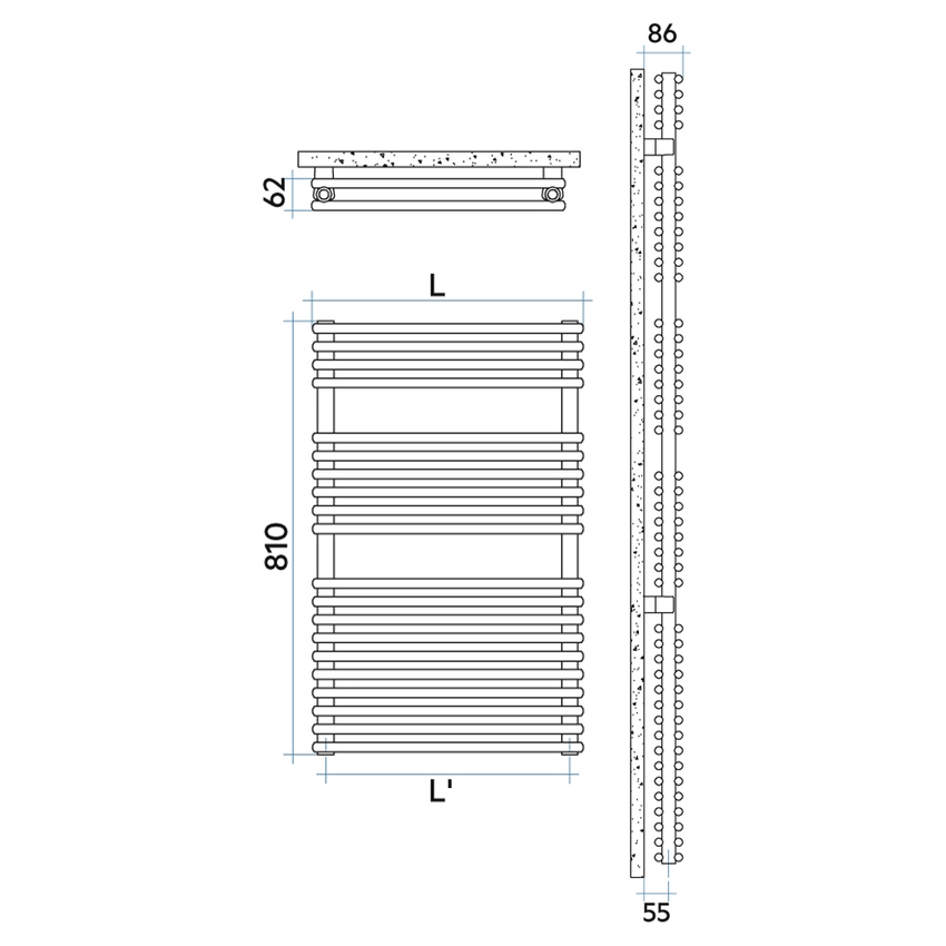 Immagine di Irsap FLAUTO 2 scaldasalviette doppio, 40 tubi, 2 intervalli, H.81 L.60,6 P.6,2 cm, colore bianco standard finitura lucido Cod.01 FDP060B01IR01NNN02