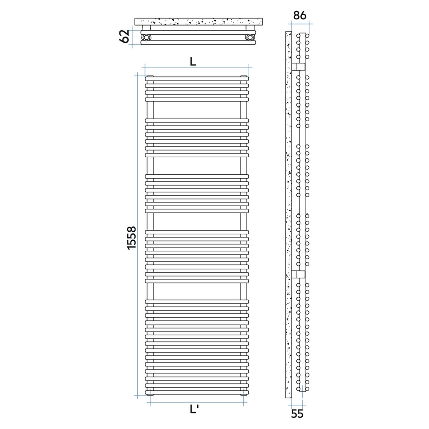 Immagine di Irsap FLAUTO 2 scaldasalviette doppio, 76 tubi, 4 intervalli, H.155,8 L.75,6 P.6,2 cm, colore bianco standard finitura lucido Cod.01 FDL075B01IR01NNN01