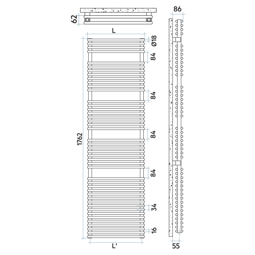 Immagine di Irsap FLAUTO 2 scaldasalviette doppio, 88 tubi, 4 intervalli, H.176,2 L.75,6 P.6,2 cm, colore bianco standard finitura lucido Cod.01 FDG075B01IR01NNN02