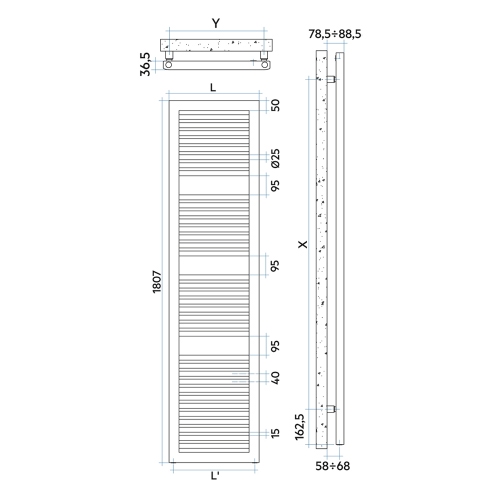 Immagine di Irsap NOVO CULT scaldasalviette, 36 tubi, 3 intervalli, H.180,7 L.50 P.4,9 cm, colore bianco standard finitura lucido Cod.01 NSE050B01IR01NNN03