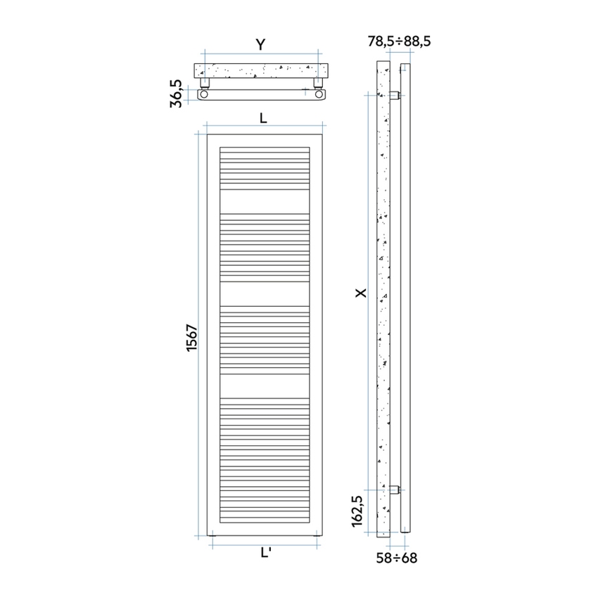 Immagine di Irsap NOVO CULT scaldasalviette, 30 tubi, 3 intervalli, H.156,7 L.45 P.4,9 cm, colore bianco standard finitura lucido Cod.01 NSL045B01IR01NNN03