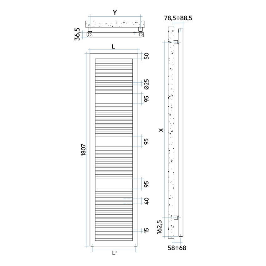 Immagine di Irsap NOVO CULT scaldasalviette, 36 tubi, 3 intervalli, H.180,7 L.45 P.4,9 cm, colore bianco standard finitura lucido Cod.01 NSE045B01IR01NNN02