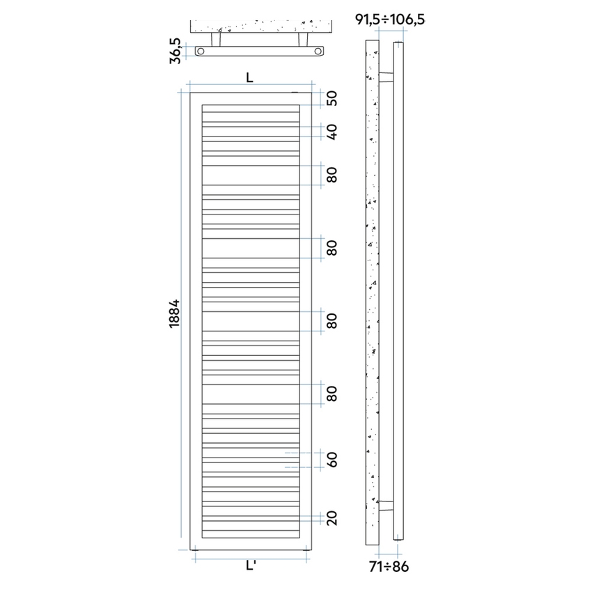 Immagine di Irsap ODDO scaldasalviette, 25 tubi, 3 intervalli, H.188,4 L.60 P.3,65 cm, colore bianco standard finitura lucido Cod.01 LEE060B01IR01NNN02