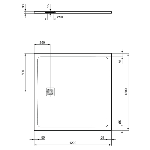 Immagine di Ideal Standard ULTRA FLAT S+ piatto doccia quadrato 120 cm, ultrapiatto, in IdealSolid, colore nero finitura opaco T5615FV