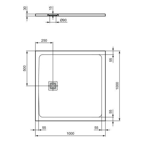 Immagine di Ideal Standard ULTRA FLAT S+ piatto doccia quadrato 100 cm, ultrapiatto, in IdealSolid, colore grigio cemento finitura opaco T5608FS