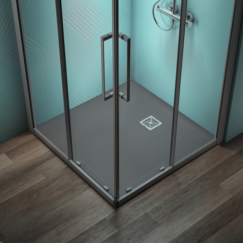 Immagine di Ideal Standard ULTRA FLAT S+ piatto doccia quadrato 100 cm, ultrapiatto, in IdealSolid, colore grigio cemento finitura opaco T5608FS