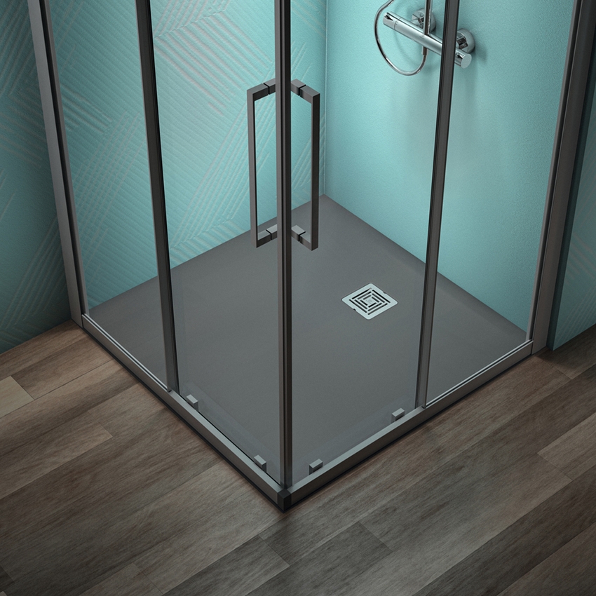 Immagine di Ideal Standard ULTRA FLAT S+ piatto doccia quadrato 100 cm, ultrapiatto, in IdealSolid, colore grigio cemento finitura opaco T5608FS