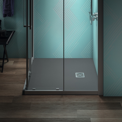 Immagine di Ideal Standard ULTRA FLAT S+ piatto doccia quadrato 100 cm, ultrapiatto, in IdealSolid, colore grigio cemento finitura opaco T5608FS