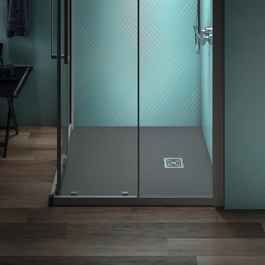 Immagine di Ideal Standard ULTRA FLAT S+ piatto doccia quadrato 100 cm, ultrapiatto, in IdealSolid, colore grigio cemento finitura opaco T5608FS