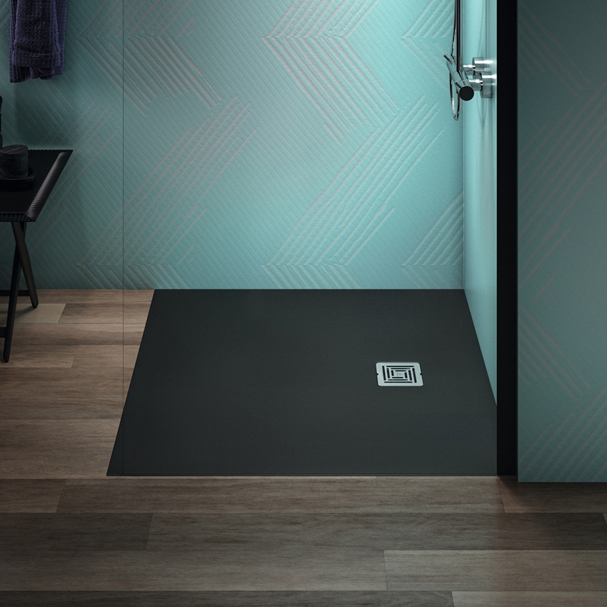 Immagine di Ideal Standard ULTRA FLAT S+ piatto doccia quadrato 100 cm, ultrapiatto, in IdealSolid, colore nero finitura opaco T5608FV