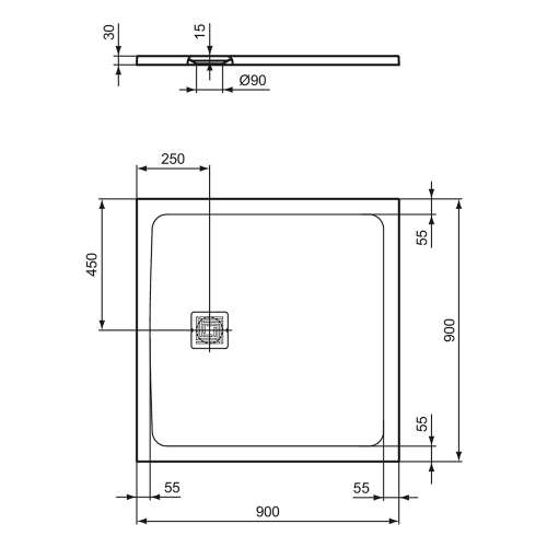 Immagine di Ideal Standard ULTRA FLAT S+ piatto doccia quadrato 90 cm, ultrapiatto, in IdealSolid, colore bianco finitura opaco T5597FR