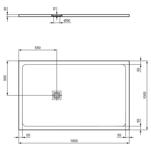 Immagine di Ideal Standard ULTRA FLAT S+ piatto doccia rettangolare L.160 P.100 cm, ultrapiatto, in IdealSolid, con scarico sul lato corto, colore sabbia finitura opaco T5610FT