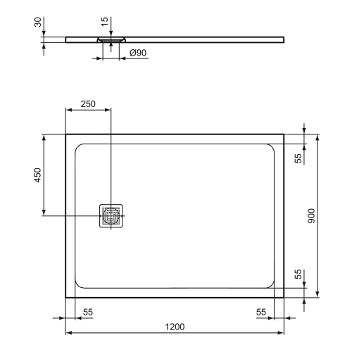 Immagine di Ideal Standard soluzione bagno doppio lavabo 60 cm su mensola 180 cm, colore bianco finitura lucido, doccia rettangolare 120x90 cm, colore grigio cemento finitura pietra opaco, rubinetteria finitura silver storm SING10