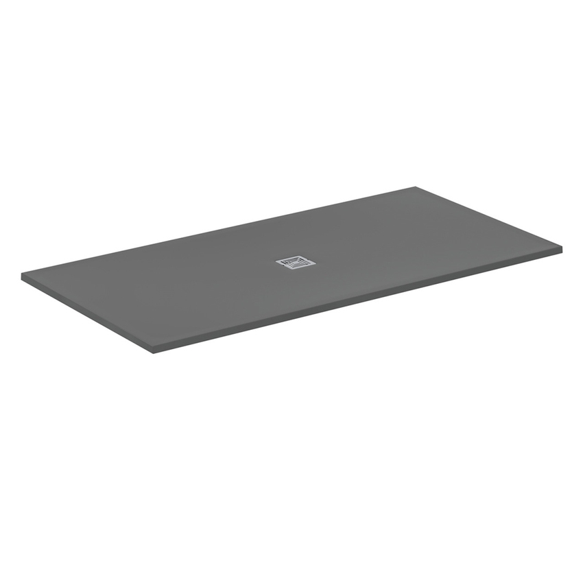 Immagine di Ideal Standard ULTRA FLAT S+ piatto doccia rettangolare L.200 P.100 cm, ultrapiatto, in IdealSolid, con scarico centrale, colore grigio cemento finitura opaco T5617FS