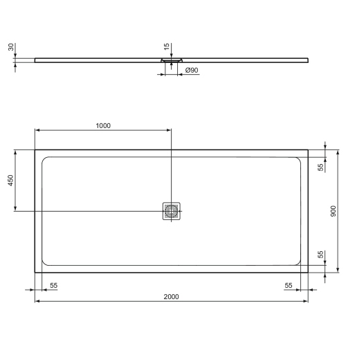 Immagine di Ideal Standard ULTRA FLAT S+ piatto doccia rettangolare L.200 P.90 cm, ultrapiatto, in IdealSolid, con scarico centrale, colore grigio cemento finitura opaco T5618FS
