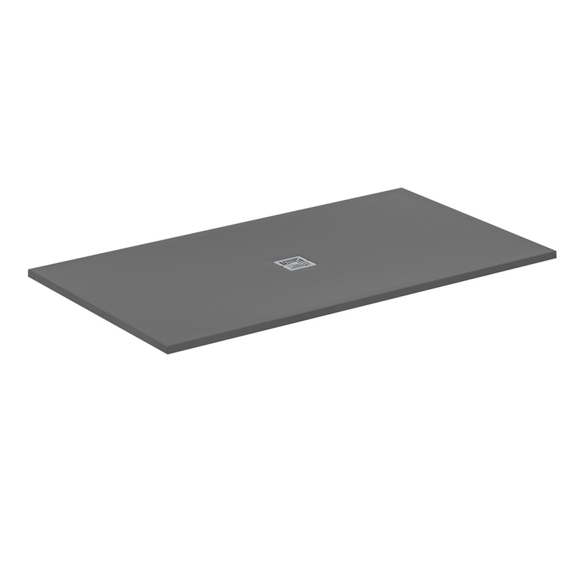 Immagine di Ideal Standard ULTRA FLAT S+ piatto doccia rettangolare L.180 P.100 cm, ultrapiatto, in IdealSolid, con scarico centrale, colore grigio cemento finitura opaco T5619FS