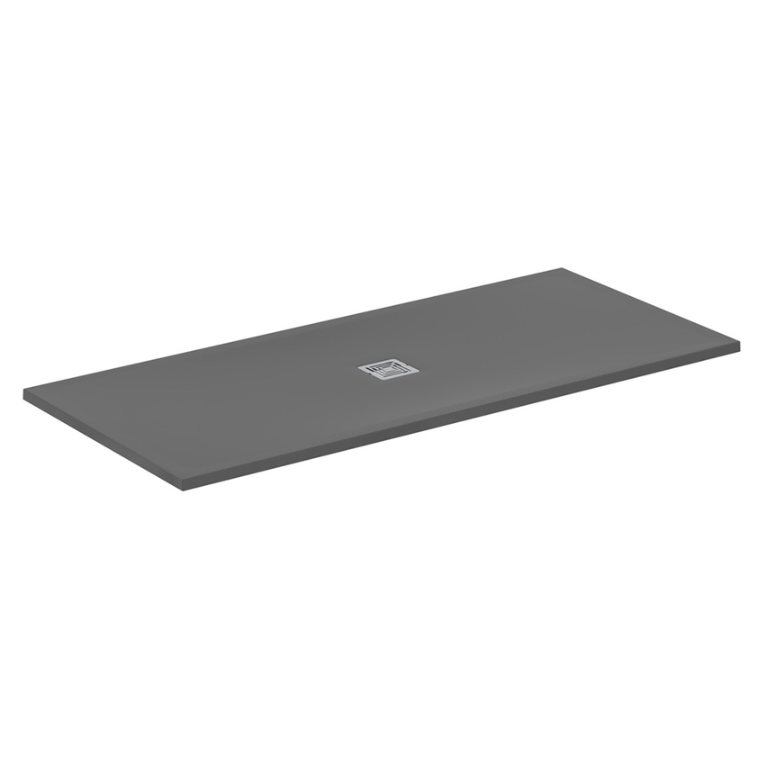 Immagine di Ideal Standard ULTRA FLAT S+ piatto doccia rettangolare L.180 P.80 cm, ultrapiatto, in IdealSolid, con scarico centrale, colore grigio cemento finitura opaco T5612FS