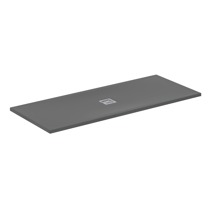 Immagine di Ideal Standard ULTRA FLAT S+ piatto doccia rettangolare L.170 P.70 cm, ultrapiatto, in IdealSolid, con scarico centrale, colore grigio cemento finitura opaco T5614FS