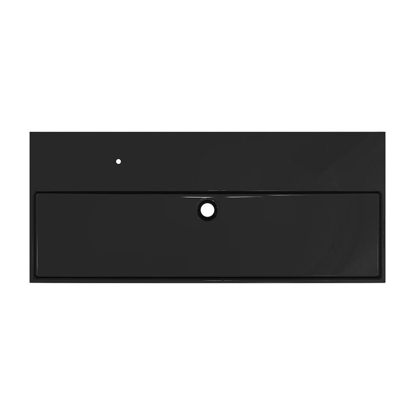 Immagine di Ideal Standard SOLOS lavabo rettificato L.122 cm, sospeso o da appoggio, senza troppopieno, con foro per rubinetteria, colore nero finitura lucido T5367V2