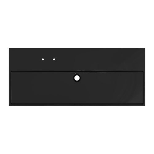 Immagine di Ideal Standard SOLOS lavabo rettificato L.122 cm, sospeso o da appoggio, senza troppopieno, con due fori per rubinetteria sequenziale, colore nero finitura lucido T5368V2