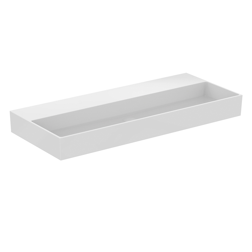 Immagine di Ideal Standard SOLOS lavabo rettificato L.122 cm, sospeso o da appoggio, senza troppopieno, senza foro per rubinetteria, colore bianco finitura lucido T556201