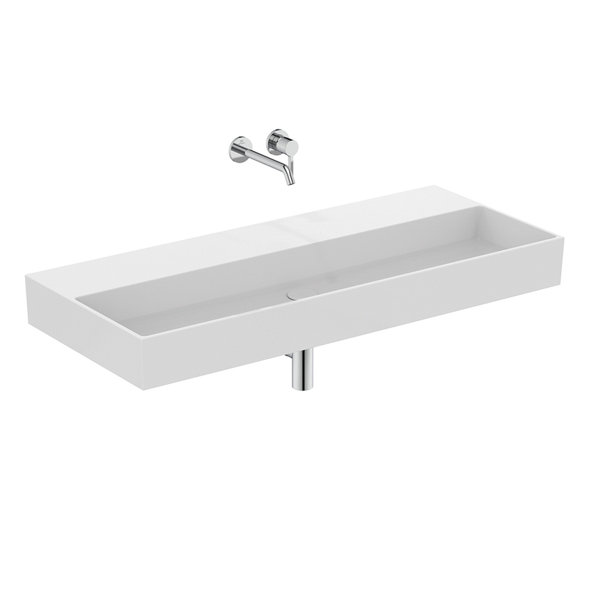Immagine di Ideal Standard SOLOS lavabo rettificato L.122 cm, sospeso o da appoggio, senza troppopieno, senza foro per rubinetteria, colore bianco finitura lucido T556201
