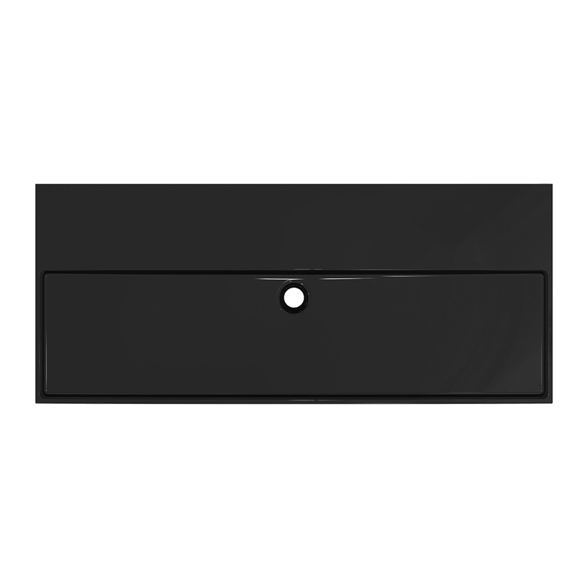 Immagine di Ideal Standard SOLOS lavabo rettificato L.122 cm, sospeso o da appoggio, senza troppopieno, senza foro per rubinetteria, colore nero finitura lucido T5562V2