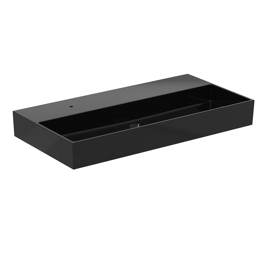 Immagine di Ideal Standard SOLOS lavabo rettificato L.102 cm, sospeso o da appoggio, senza troppopieno, con foro per rubinetteria, colore nero finitura lucido T5369V2