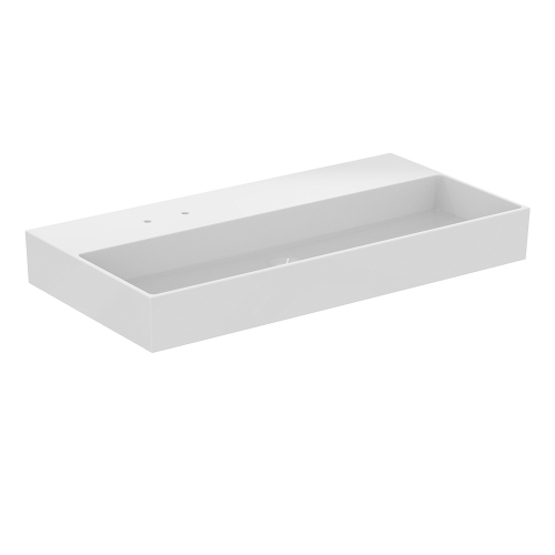 Immagine di Ideal Standard SOLOS lavabo rettificato L.102 cm, sospeso o da appoggio, senza troppopieno, con due fori per rubinetteria sequenziale, colore bianco finitura lucido T537001