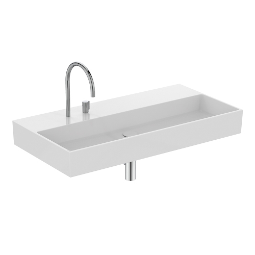 Immagine di Ideal Standard SOLOS lavabo rettificato L.102 cm, sospeso o da appoggio, senza troppopieno, con due fori per rubinetteria sequenziale, colore bianco finitura lucido T537001