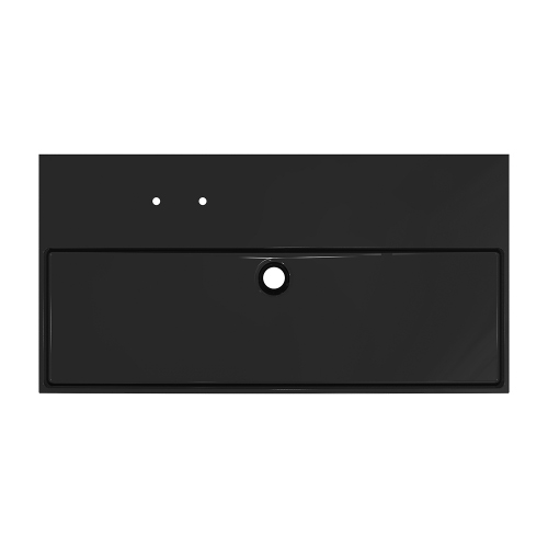 Immagine di Ideal Standard SOLOS lavabo rettificato L.102 cm, sospeso o da appoggio, senza troppopieno, con due fori per rubinetteria sequenziale, colore nero finitura lucido T5370V2