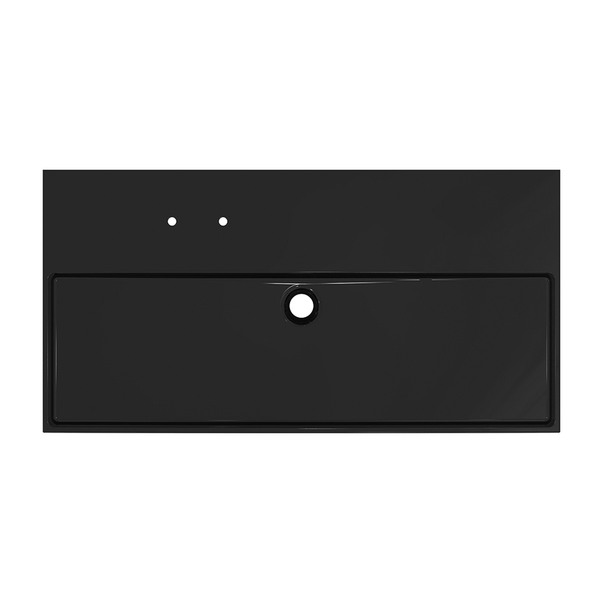 Immagine di Ideal Standard SOLOS lavabo rettificato L.102 cm, sospeso o da appoggio, senza troppopieno, con due fori per rubinetteria sequenziale, colore nero finitura lucido T5370V2