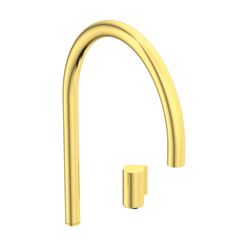 Immagine di Ideal Standard SOLOS miscelatore lavabo H.30 cm rotondo, sequenziale, a due fori, con bocca orientabile, senza scarico, finitura brushed gold A7830A2