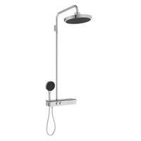 Immagine di Ideal Standard SOLOS colonna doccia con soffione rotondo 22 cm e luce LED, doccetta, supporto, mensola XXL integrata e flessibile 175 cm, senza corpo incasso, finitura cromo A7883AA