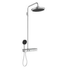 Immagine di Ideal Standard SOLOS colonna doccia con soffione rotondo 22 cm e luce LED, doccetta, supporto, mensola XXL integrata e flessibile 175 cm, senza corpo incasso, finitura cromo A7883AA