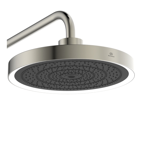 Immagine di Ideal Standard SOLOS colonna doccia con soffione rotondo 22 cm e luce LED, doccetta, supporto, mensola XXL integrata e flessibile 175 cm, senza corpo incasso, finitura silver storm A7883GN