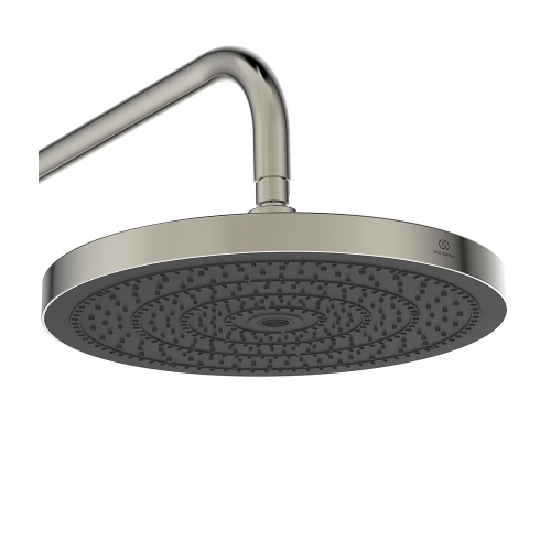 Immagine di Ideal Standard SOLOS colonna doccia con soffione rotondo 30 cm, doccetta, supporto, mensola XXL integrata e flessibile 175 cm, senza corpo incasso, finitura silver storm A7882GN